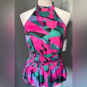 Nine West Pink and Green Halter Blouse